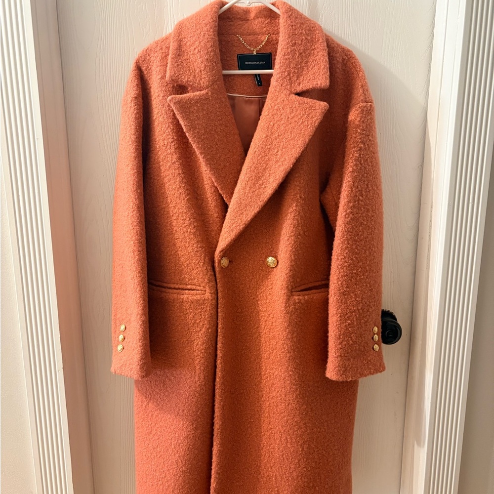 Pink Double-Breasted Coat with Gold Buttons